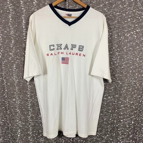 Chaps Ralph Lauren Other - Chaps Ralph Lauren V Neck T Shirt Top White Mens Large Made in‎ USA 100% Cotton